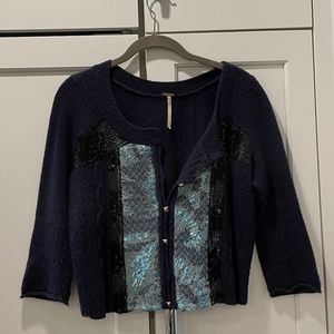 Free People Cropped Navy Cardigan